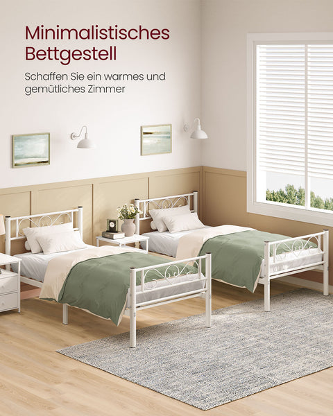 Rootz Metal Bed Frame - Simple Assembly - Sturdy Bed - Powder-Coated Metal - Matt White Finish - 208cm x 91.8cm x 86.4cm