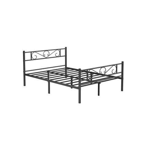 Rootz Metal Bed Frame - Sturdy Bed - Durable Bedstead - Powder-Coated Frame - Charming Design - Easy Assembly - Anti-Slip Pads - Black - 198cm x 141.8cm x 86.4cm