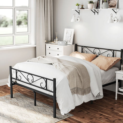 Rootz Metal Bed Frame - Sturdy Bed - Durable Bedstead - Powder-Coated Frame - Charming Design - Easy Assembly - Anti-Slip Pads - Black - 198cm x 141.8cm x 86.4cm