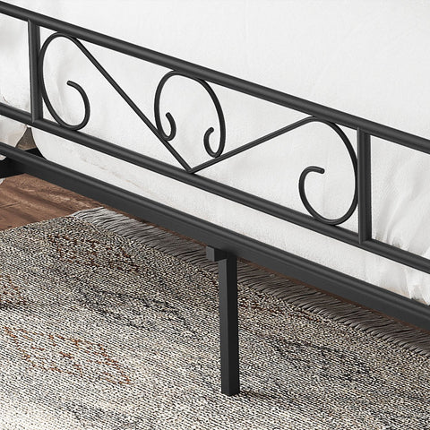 Rootz Metal Bed Frame - Sturdy Bed - Durable Bedstead - Powder-Coated Frame - Charming Design - Easy Assembly - Anti-Slip Pads - Black - 198cm x 141.8cm x 86.4cm