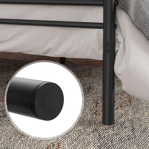 Rootz Metal Bed Frame - Sturdy Bed - Durable Bedstead - Powder-Coated Frame - Charming Design - Easy Assembly - Anti-Slip Pads - Black - 198cm x 141.8cm x 86.4cm