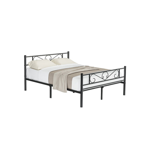 Rootz Metal Bed Frame - Sturdy Bed - Durable Bedstead - Powder-Coated Frame - Charming Design - Easy Assembly - Anti-Slip Pads - Black - 198cm x 141.8cm x 86.4cm