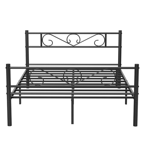 Rootz Metal Bed Frame - Sturdy Bed - Durable Bedstead - Powder-Coated Frame - Charming Design - Easy Assembly - Anti-Slip Pads - Black - 198cm x 141.8cm x 86.4cm