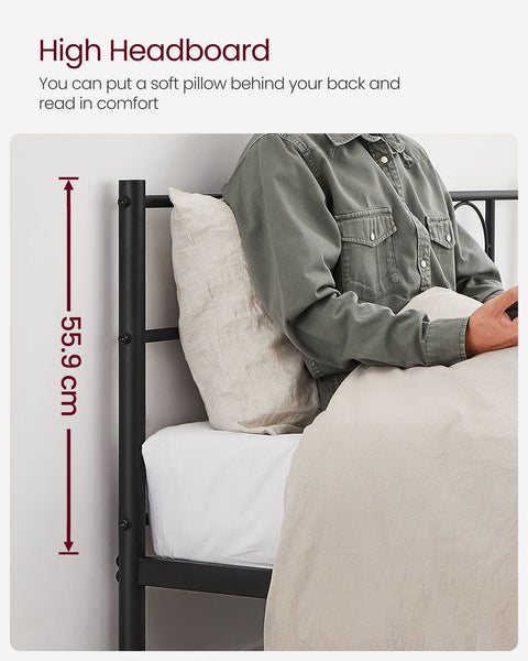 Rootz Black Metal Bed Frame - Powder-coated Bedstead - Sturdy Frame - Easy Assembly - 207.6cm x 161.8cm x 86cm - 23.5kg - 400kg Capacity