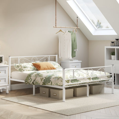 Rootz White Metal Bed Frame - King Size Bed - Powder Coated Frame - Heavy Duty - 207.6cm x 161.8cm x 86.4cm