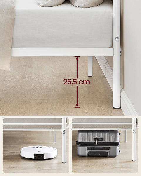 Rootz White Metal Bed Frame - King Size Bed - Powder Coated Frame - Heavy Duty - 207.6cm x 161.8cm x 86.4cm