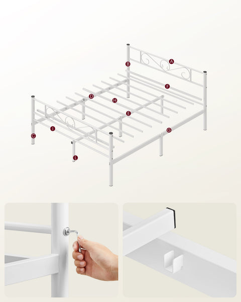 Rootz White Metal Bed Frame - King Size Bed - Powder Coated Frame - Heavy Duty - 207.6cm x 161.8cm x 86.4cm