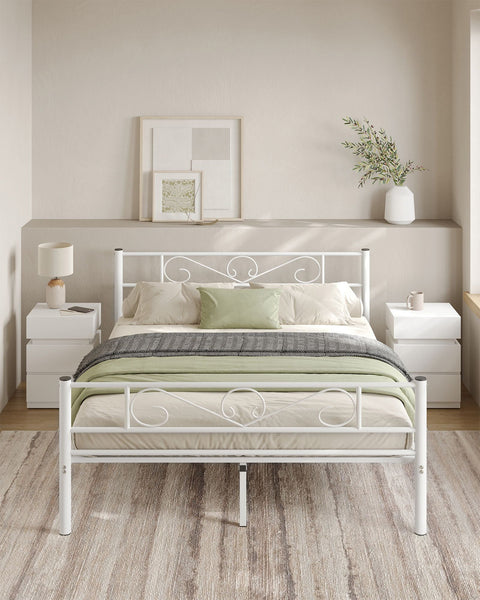 Rootz White Metal Bed Frame - King Size Bed - Powder Coated Frame - Heavy Duty - 207.6cm x 161.8cm x 86.4cm