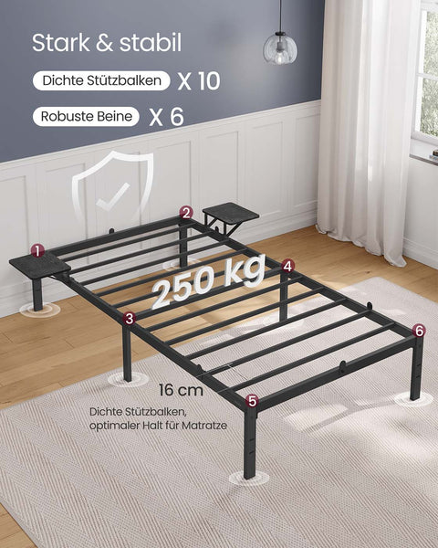 Rootz Queen Bed Frame - Sturdy Metal Platform - Sleek Black Finish - Holds up to 250 kg - 200 x 90 x 40.6 cm