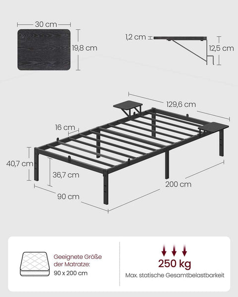 Rootz Queen Bed Frame - Sturdy Metal Platform - Sleek Black Finish - Holds up to 250 kg - 200 x 90 x 40.6 cm