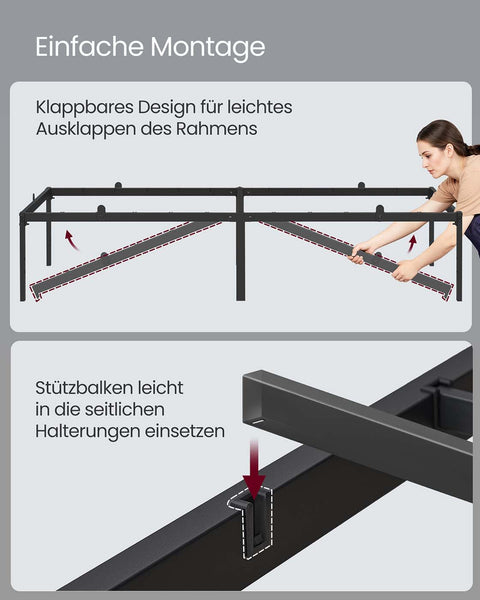 Rootz Queen Bed Frame - Sturdy Metal Platform - Sleek Black Finish - Holds up to 250 kg - 200 x 90 x 40.6 cm