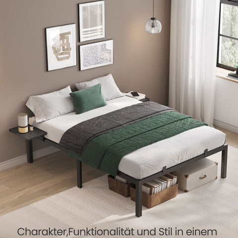 Rootz Classic Black Bed Frame - Metal Frame - Powder-coated - 190cm x 140cm x 41.3cm - High Weight Capacity - Assembly Required