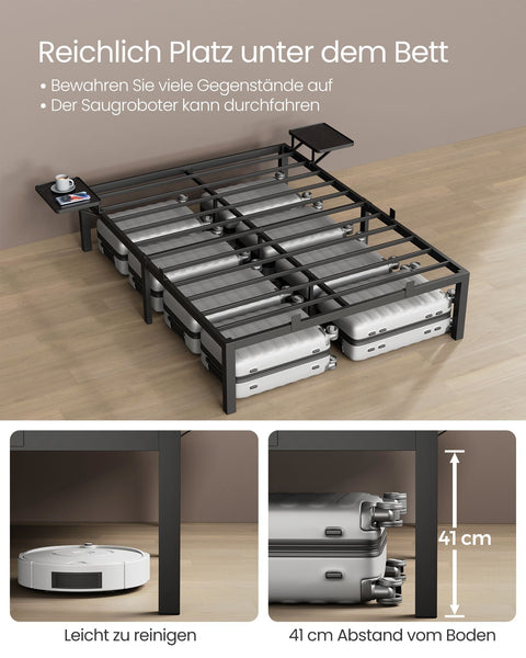 Rootz Classic Black Bed Frame - Metal Frame - Powder-coated - 190cm x 140cm x 41.3cm - High Weight Capacity - Assembly Required