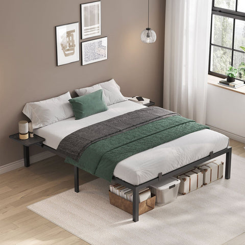 Rootz Classic Black Metal Bed Frame - Powder-coated Platform Bed - Heavy Duty - 190cm x 140cm x 41.3cm