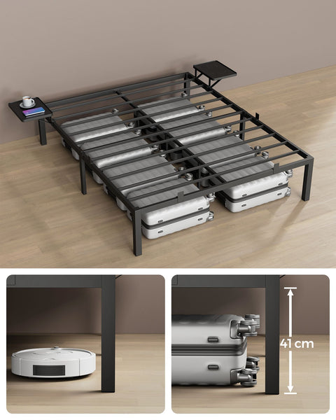 Rootz Classic Black Metal Bed Frame - Powder-coated Platform Bed - Heavy Duty - 190cm x 140cm x 41.3cm