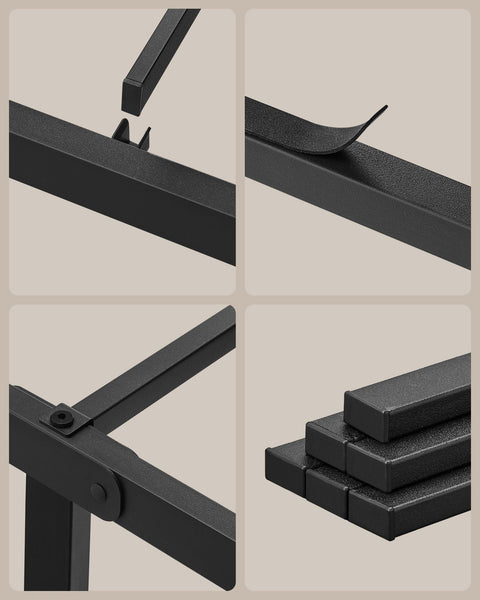 Rootz Powder-coated Metal Bed Frame - Classic Black - Sturdy Cot - Large Size - 190cm x 140cm x 41.3cm - Max. 450kg Capacity