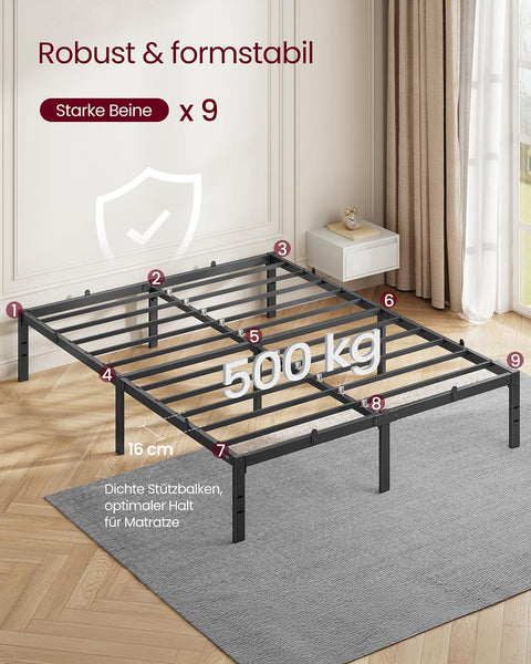 Rootz Bed Frame - Black - Steel Frame - Durable Support - 200 x 140 x 35.6 cm