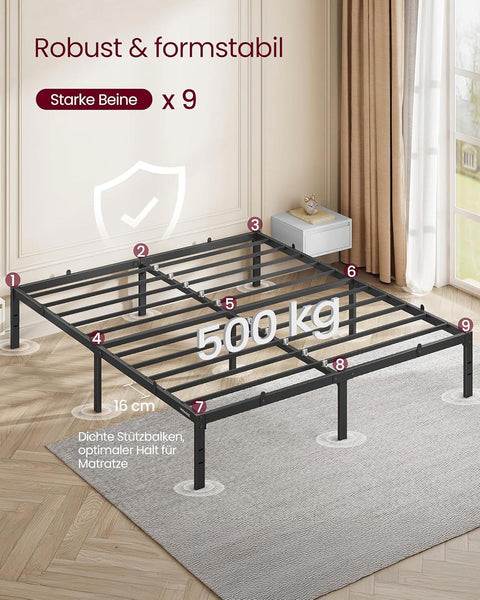 Rootz Bed Frame - Steel Bed - Black Metal Frame - Supports 454kg - 200cm x 160cm x 35.6cm