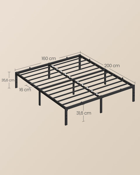 Rootz Bed Frame - Steel Bed - Black Metal Frame - Supports 454kg - 200cm x 160cm x 35.6cm