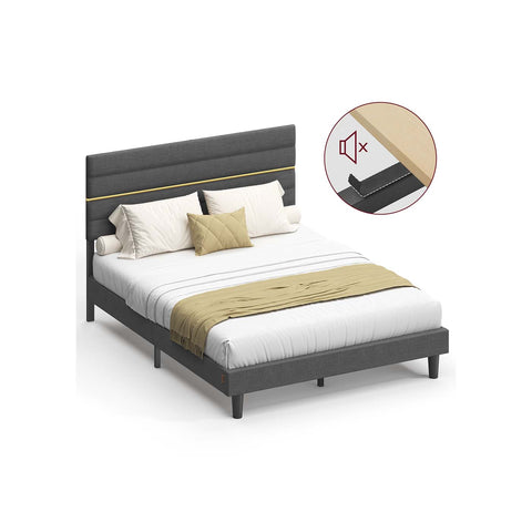 Rootz Slate Gray Bed Frame - Linen Imitation - Steel Construction - Sturdy Support - 202cm x 146cm x 110/116.5cm