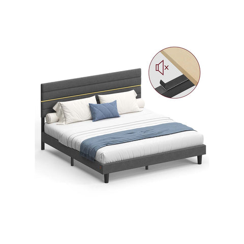 Rootz Bed Frame - Upholstered Bed - Grey Frame - Sturdy Steel Structure - Large 202cm x 180cm x 110/116.5cm