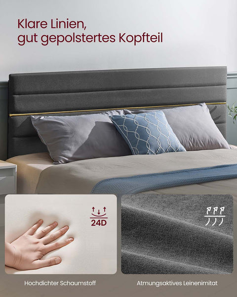 Rootz Bed Frame - Upholstered Bed - Grey Frame - Sturdy Steel Structure - Large 202cm x 180cm x 110/116.5cm