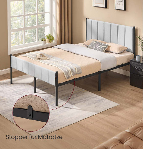 Rootz Double Bed Frame - Bedstead - Steel Frame - Max Load 500kg - 207cm x 141.5cm x 104cm -  Grey