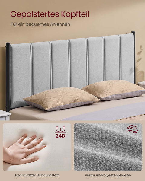 Rootz Double Bed Frame - Bedstead - Steel Frame - Max Load 500kg - 207cm x 141.5cm x 104cm -  Grey