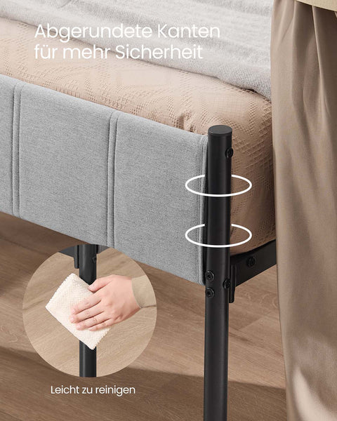 Rootz Double Bed Frame - Bedstead - Steel Frame - Max Load 500kg - 207cm x 141.5cm x 104cm -  Grey