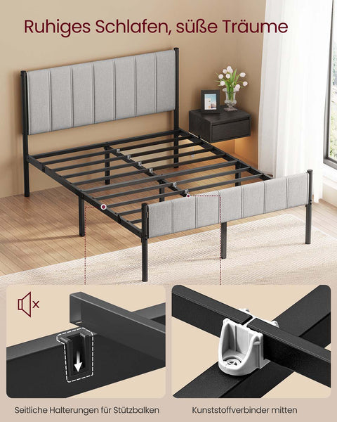 Rootz Double Bed Frame - Bedstead - Steel Frame - Max Load 500kg - 207cm x 141.5cm x 104cm -  Grey