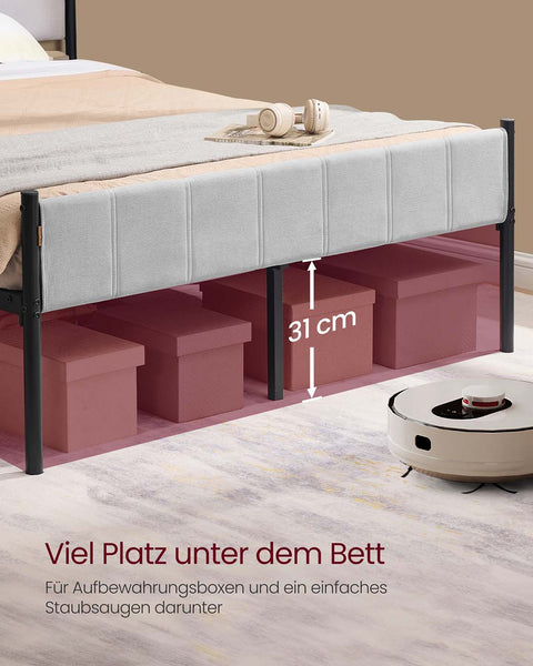 Rootz Double Bed Frame - Bedstead - Steel Frame - Max Load 500kg - 207cm x 141.5cm x 104cm -  Grey