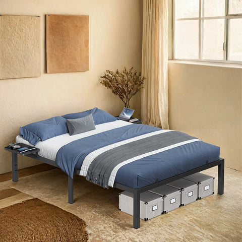 Rootz Black Metal Bed Frame - Sturdy Bed Base - Heavy Duty Bed Support - 454kg Capacity - 200cm x 140cm x 41.3cm