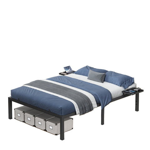 Rootz Black Metal Bed Frame - Sturdy Bed Base - Heavy Duty Bed Support - 454kg Capacity - 200cm x 140cm x 41.3cm