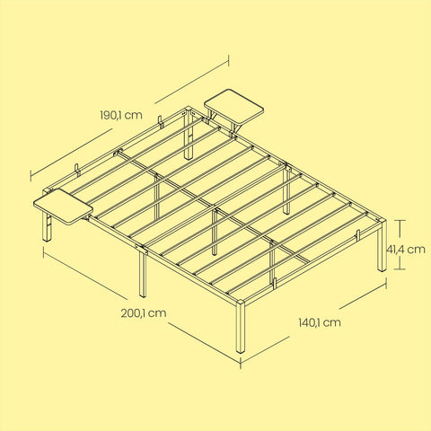 Rootz Black Metal Bed Frame - Sturdy Bed Base - Heavy Duty Bed Support - 454kg Capacity - 200cm x 140cm x 41.3cm