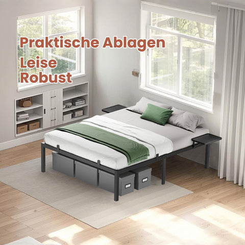 Rootz Black Metal Bed Frame - Sturdy Bedstead - Powder-Coated Frame - Supports Up to 450kg - 200cm x 160cm x 41.3cm