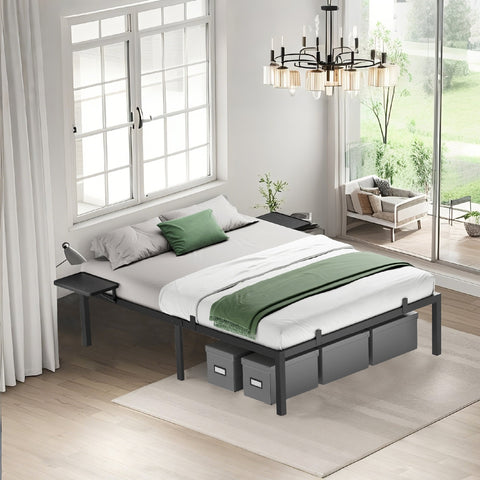 Rootz Black Metal Bed Frame - Sturdy Bedstead - Powder-Coated Frame - Supports Up to 450kg - 200cm x 160cm x 41.3cm