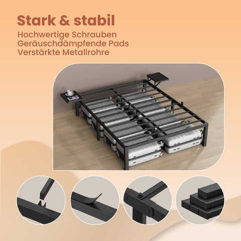 Rootz Black Metal Bed Frame - Sturdy Bedstead - Powder-Coated Frame - Supports Up to 450kg - 200cm x 160cm x 41.3cm