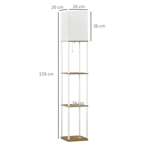 Rootz Column Floor Lamp with Shelves - Modern Standing Lamp - Fabric Shade - Integrated Shelves - Stylish Home Decor - 26cm x 26cm x 159cm