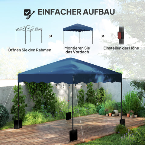 Rootz 3x3m Pop-Up Pavilion - Garden Tent - Height Adjustable - UPF50+ UV Protection - 297x297x287cm - 6-9 People - Blue - Roller Bag Included