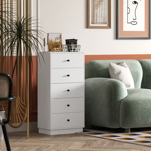 Rootz Chest of Drawers - Sideboard - Storage Cabinet - Modern Elegance in White - Wooden Material - 5 Drawers - 47 x 29 x 95 cm