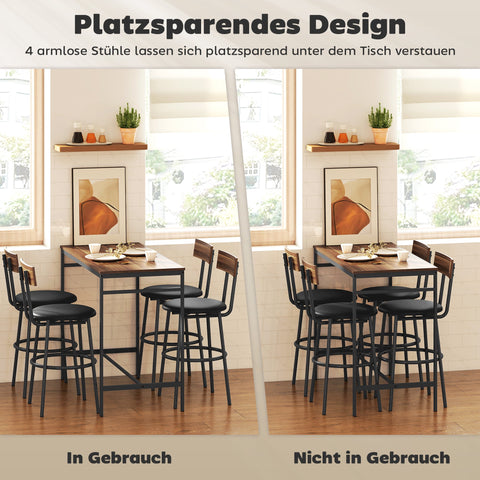 Rootz 5-Part Bar Table Set - Kitchen Dining Room Set - Industrial Design - Space-Saving Comfort - 55cm x 90cm Table, Stools 41.5cm x 47.5cm x 92cm