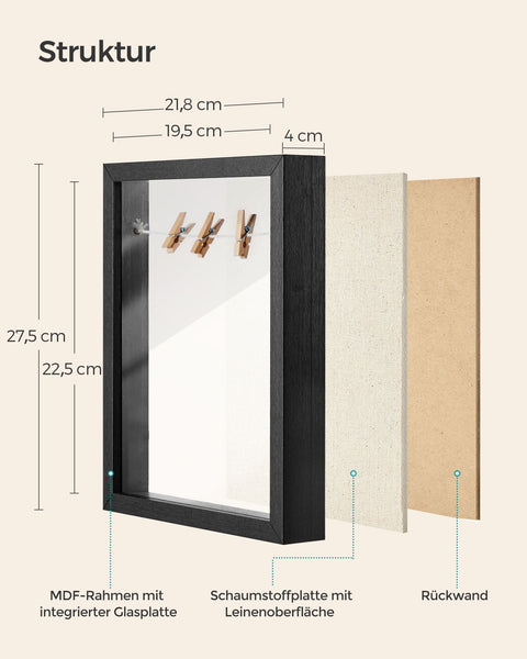 Rootz Wall Mounted Photo Frame - Picture Frame - Glass Frame - MDF - Internal Depth 3.5cm - 30.4cm x 5.5cm x 38cm