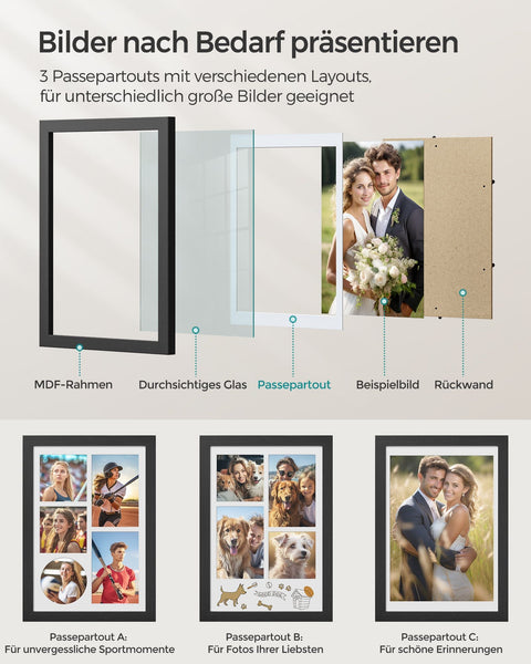 Rootz Modern Photo Frame Set - Picture Frame - Wall Decor - MDF Glass - Lightweight - Easy to Hang - Stylish Design - 36.5cm x 26cm x 1.5cm