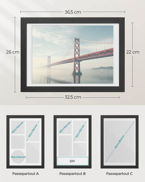 Rootz 2 Piece Set Picture Frames - Photo Frames - Wall Art Frames - MDF and Glass Material - Lightweight - Easy to Hang - Stylish Design - 36.5cm x 26cm x 1.5cm