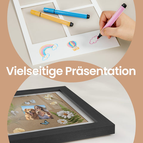 Rootz Picture Frame - Black - Photo Display - Wall Art Frame - Includes Passe-Partout & Hooks - 36.5cm x 26cm x 1.5cm