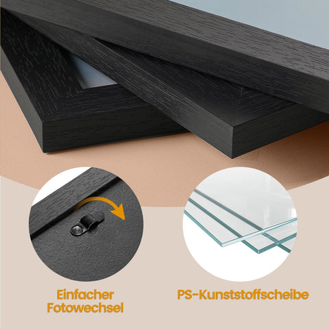 Rootz Black Picture Frame Set - Photo Frame - Wall Decor Frames - Enhances Wall Aesthetics - 28.4 x 23.3 cm, 20.2 x 15.2 cm, 18.2 x 13.2 cm