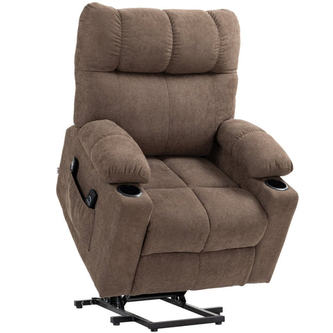 Rootz Electric Riser TV Recliner Chair - Massage Points - Footrest - Remote Control - Brown - Polyester Fabric - 91cm x 95cm x 109cm