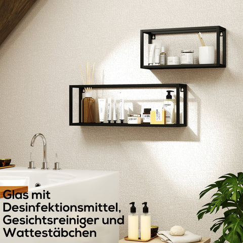 Rootz Set of 2 Wall Shelves - Floating Shelves - Display Racks - Space-Saving, 15kg Load - Steel, Black, 60x12x21cm & 40x12x19cm