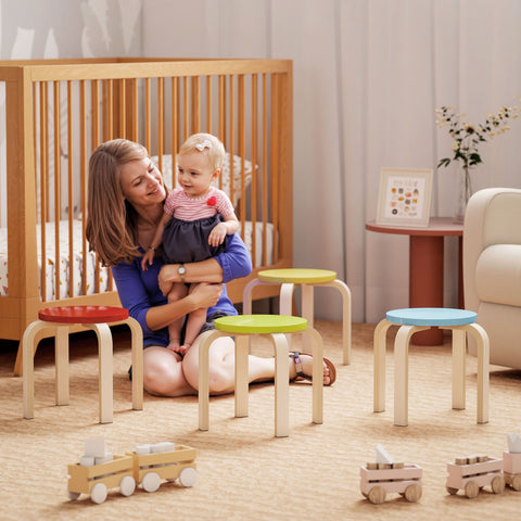 Rootz 4 Stack Set Stools - Colorful Kitchen Chairs - Birch Plywood Seating - Stable & Secure - 36cm x 36cm x 30cm