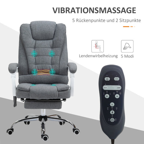 Rootz Massage Office Chair - Executive Chair - 6-Point Massage - Heating Function - Adjustable Backrest - Footrest - 360° Rotation - 65cm x 70cm x 111-119cm